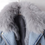 Margaux | Luxurious Denim Jacket with Fox Fur