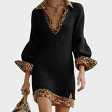 Sotiria | Mini Vestido de Malha com Acabamento Leopardo