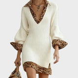 Sotiria | Mini Vestido de Malha com Acabamento Leopardo