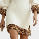 Sotiria | Mini Vestido de Malha com Acabamento Leopardo