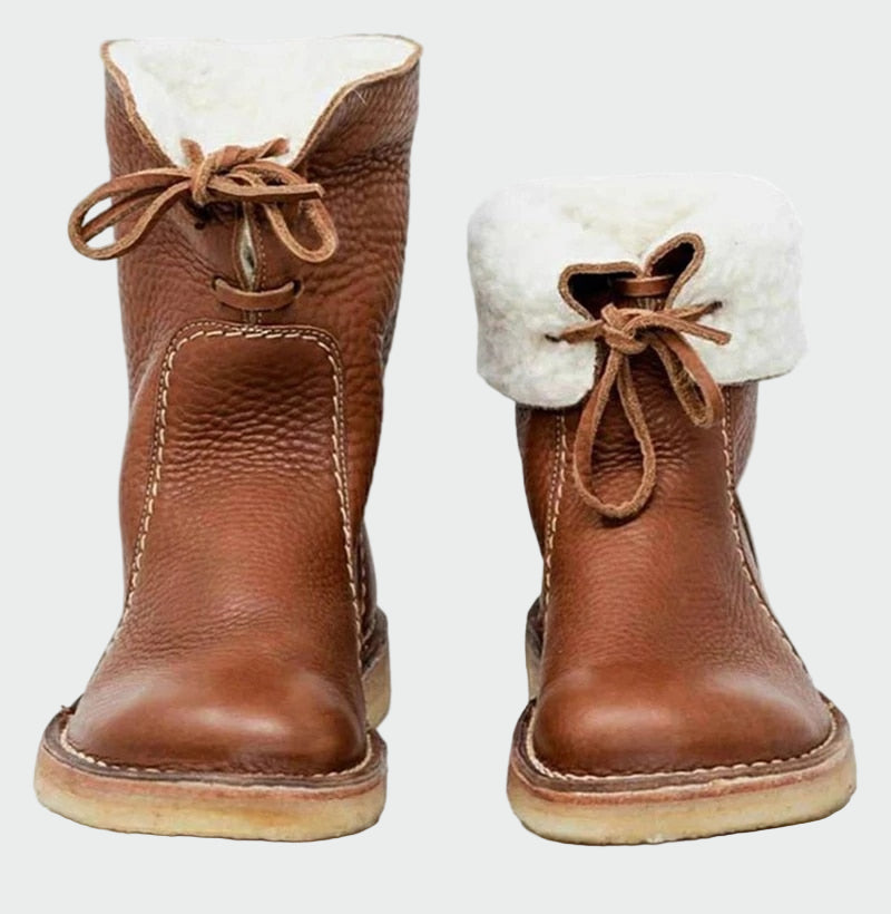 Botas de couro impermeáveis com forro de lã