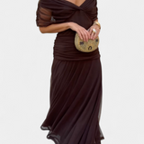 Alondra Long Dress with Floral Fancy Design and Neckline