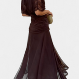 Alondra Long Dress with Floral Fancy Design and Neckline