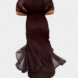 Alondra Long Dress with Floral Fancy Design and Neckline