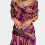Alondra Long Dress with Floral Fancy Design and Neckline