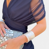 Alondra Long Dress with Floral Fancy Design and Neckline