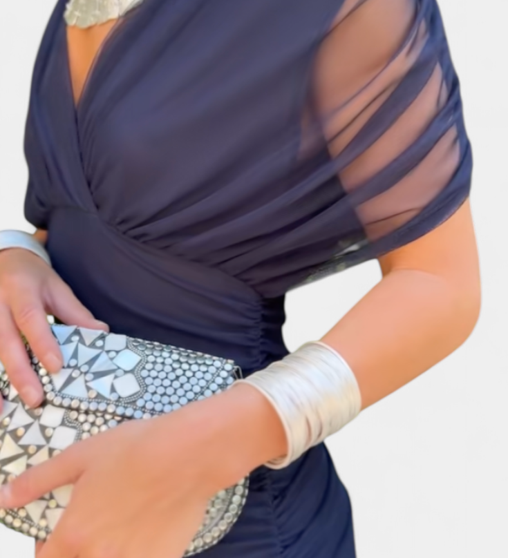 Alondra Long Dress with Floral Fancy Design and Neckline
