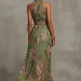 Popi | Green Floral Satin Maxi Dress