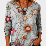 Eugenia | Women's Retro Art Star Everyday Cotton Crew Neck Long Sleeve T-Shirt