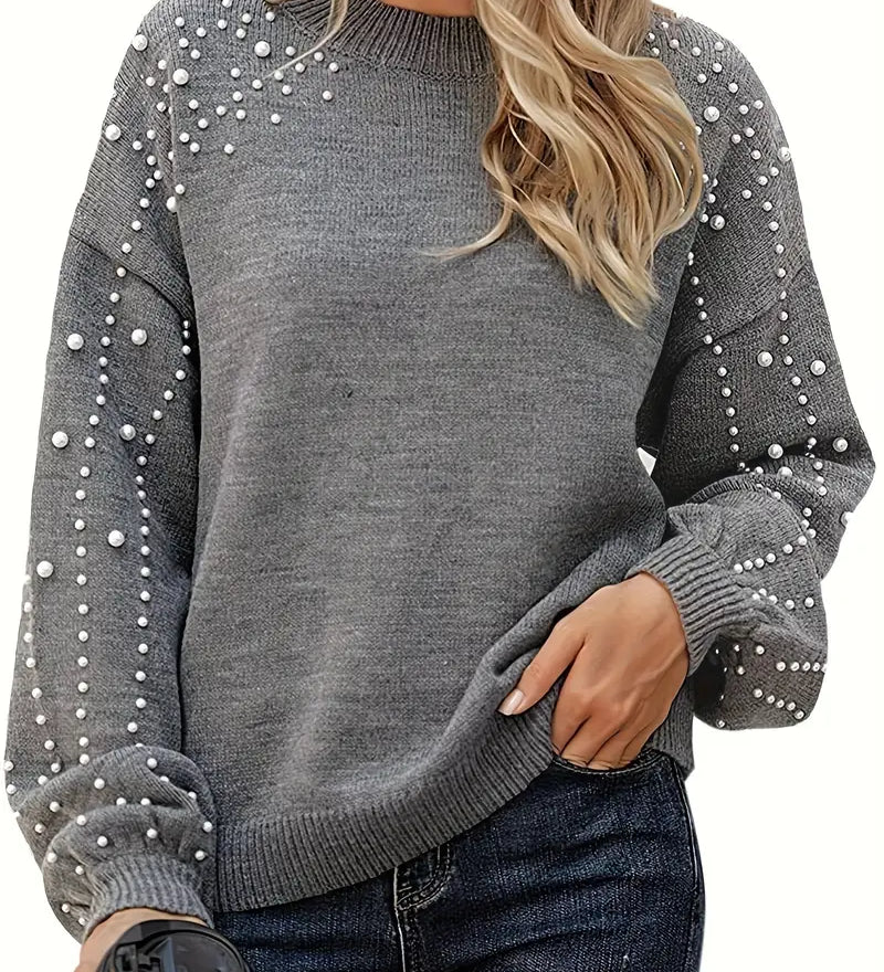 Quinlee - Camisola de malha de manga comprida com gola redonda