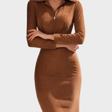 Orabella | Vestido Suede Castanho Caramelizado com Fecho de Correr