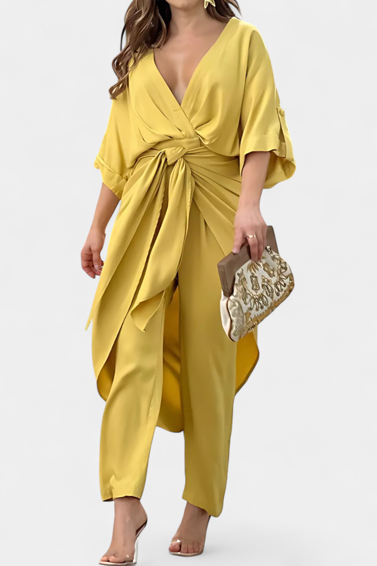 Mayleen Σταυρωτό Σετ με Φιόγκο Μπροστά και Ίσιο Παντελόνι