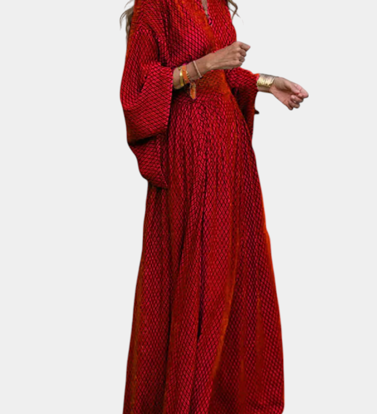 Anelia - Vestido Maxi Geométrico com Decote em V