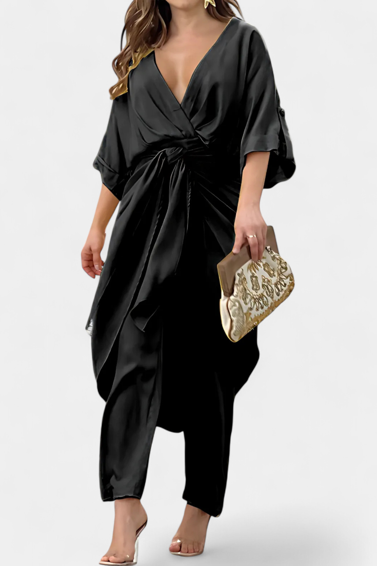 Mayleen Σταυρωτό Σετ με Φιόγκο Μπροστά και Ίσιο Παντελόνι