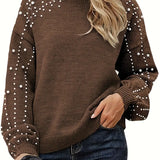Quinlee - Camisola de malha de manga comprida com gola redonda