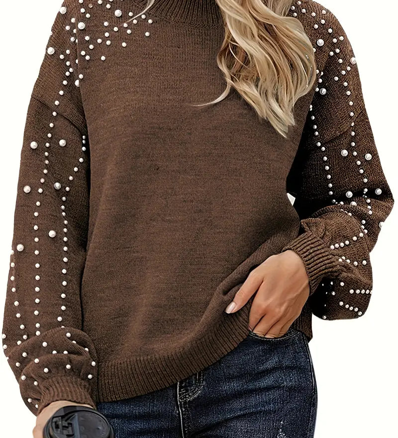 Quinlee - Camisola de malha de manga comprida com gola redonda