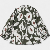 Filomena Blouse with Half Buttons, Puffed Sleeves and Abstract Floral Design