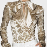 Rachel - Camisa de veludo estampado elegante e sofisticada na cor champanhe
