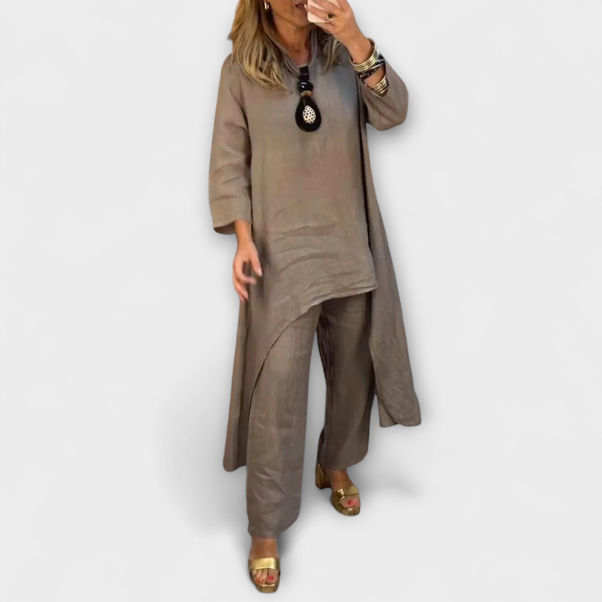 Tabea - Linho vestido com gola redonda