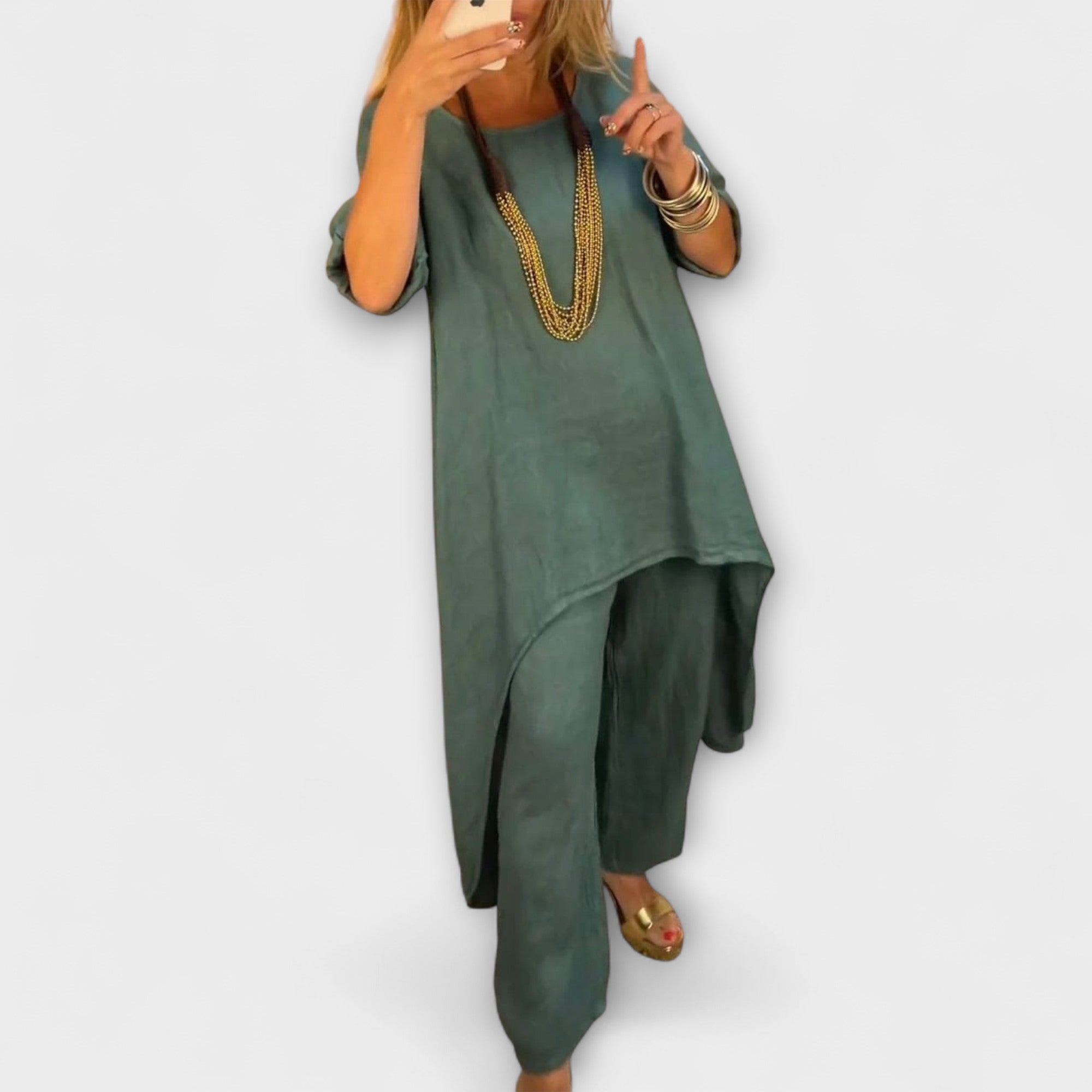 Tabea - Linho vestido com gola redonda