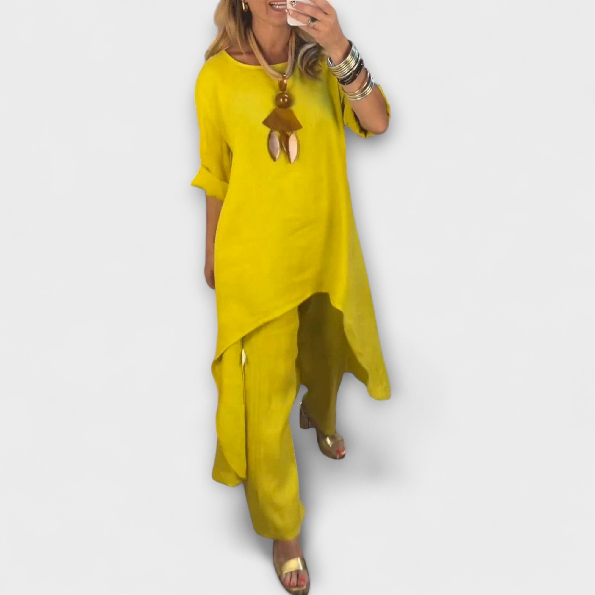 Tabea - Linho vestido com gola redonda