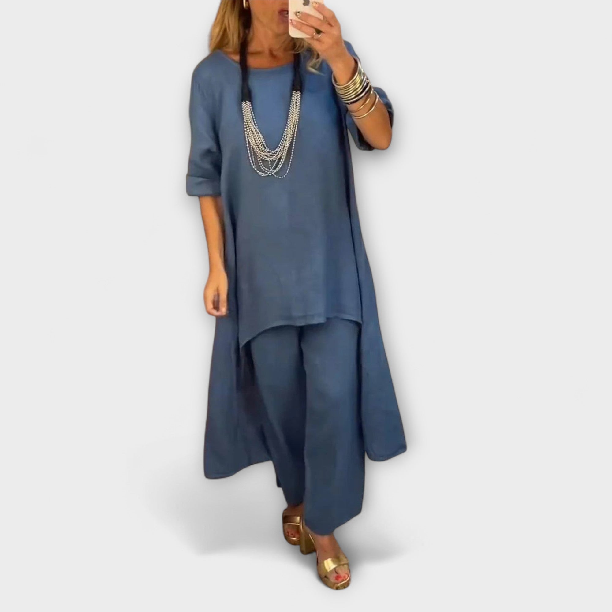 Tabea - Linho vestido com gola redonda