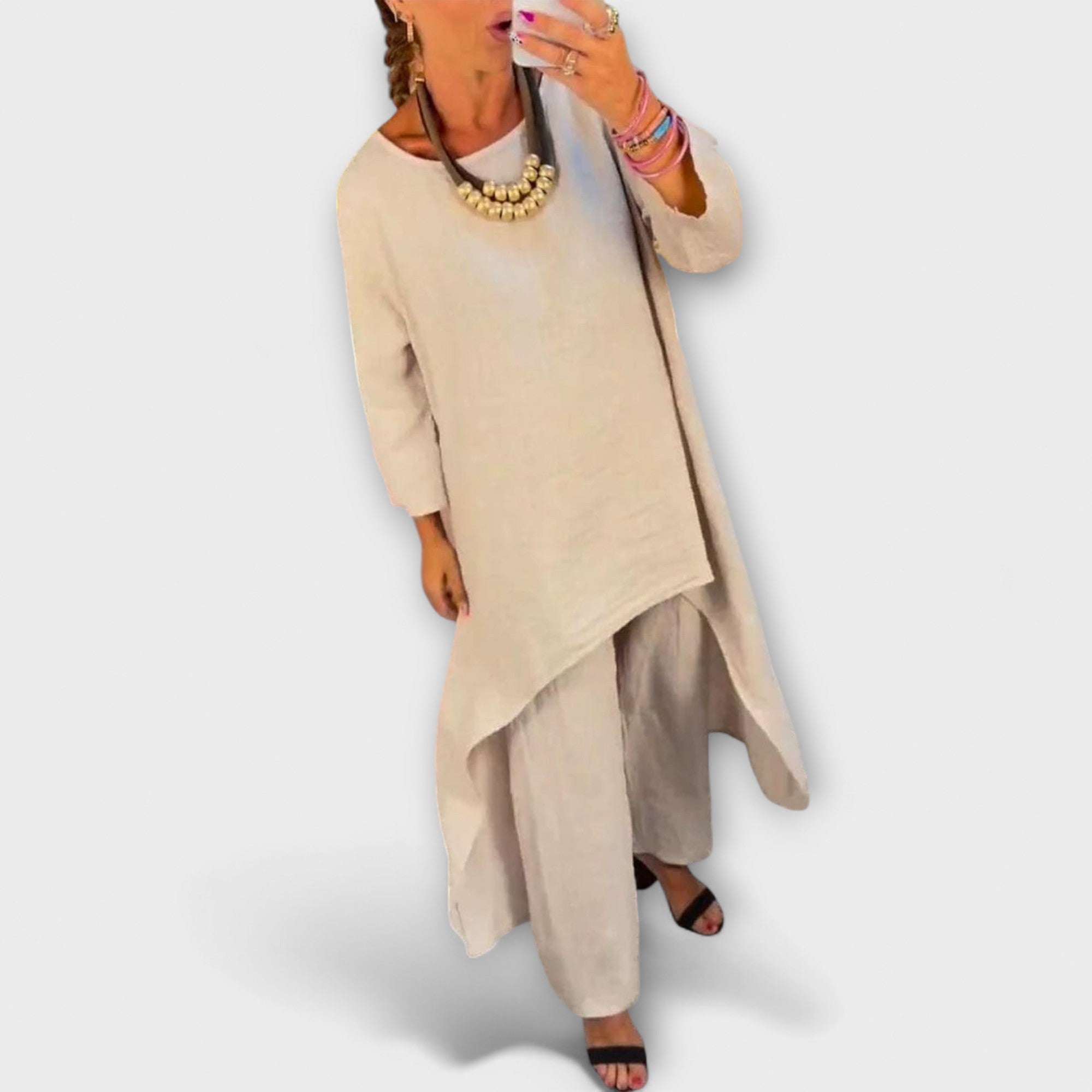 Tabea - Linho vestido com gola redonda