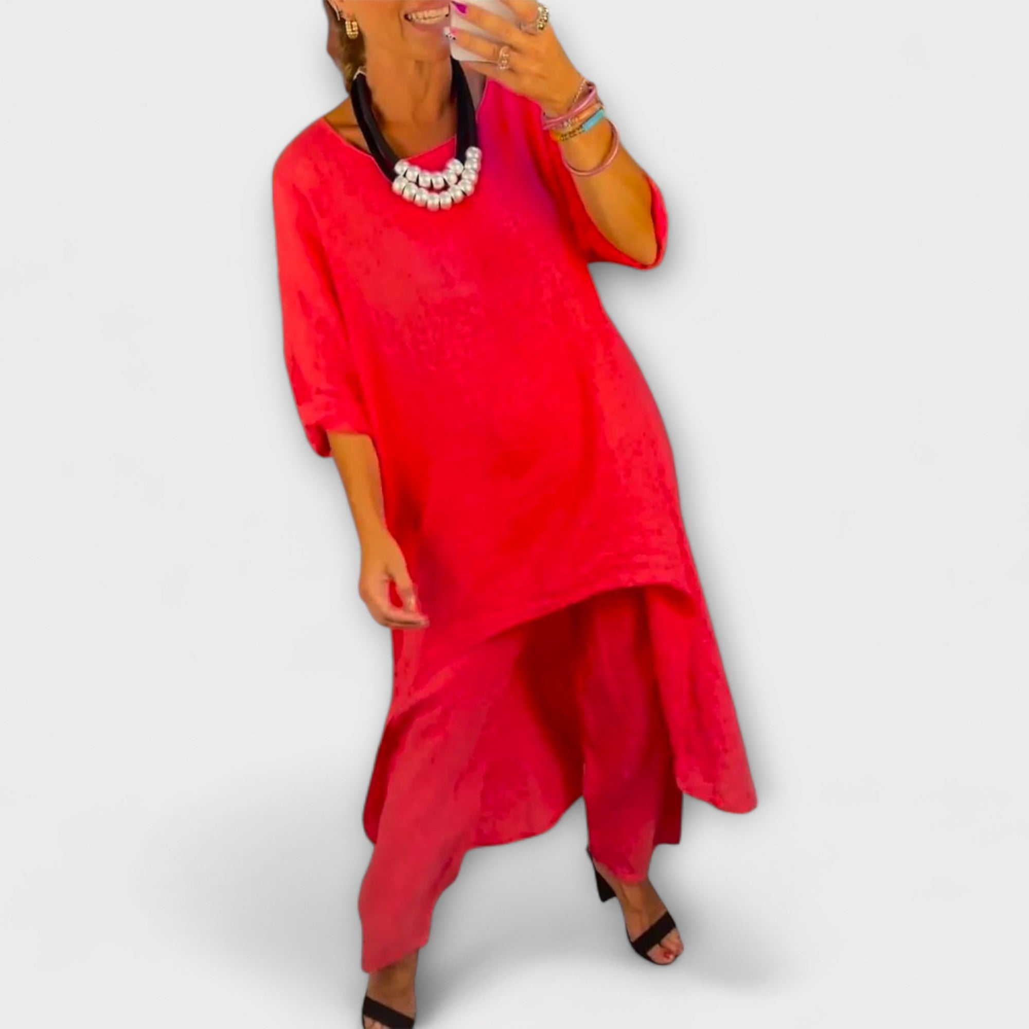 Tabea - Linho vestido com gola redonda