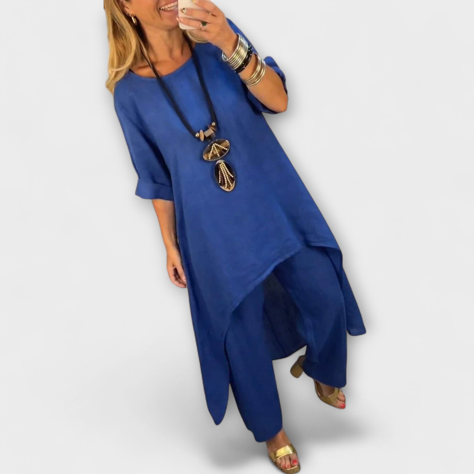 Tabea - Linho vestido com gola redonda