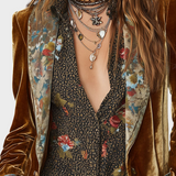 Kerstin | Vintage Βελούδινο Μπλέιζερ με Floral σχέδιο από πολυεστέρα και ρεβέρ