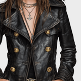 Helga | Vintage Black Faux Leather Double Jacket