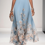 Thalia | Light Blue Floral Satin V-Neck Maxi Dress