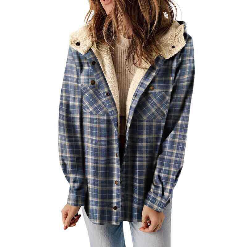AMELIA - Γυναικείο Καρό Φανελένιο Μπουφάν με Κουκούλα για το Φθινόπωρο και τον Χειμώνα