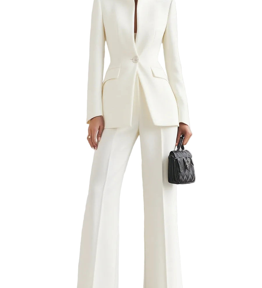 Claudia - Conjunto sofisticado de blazer com gola alta e calças de perna larga
