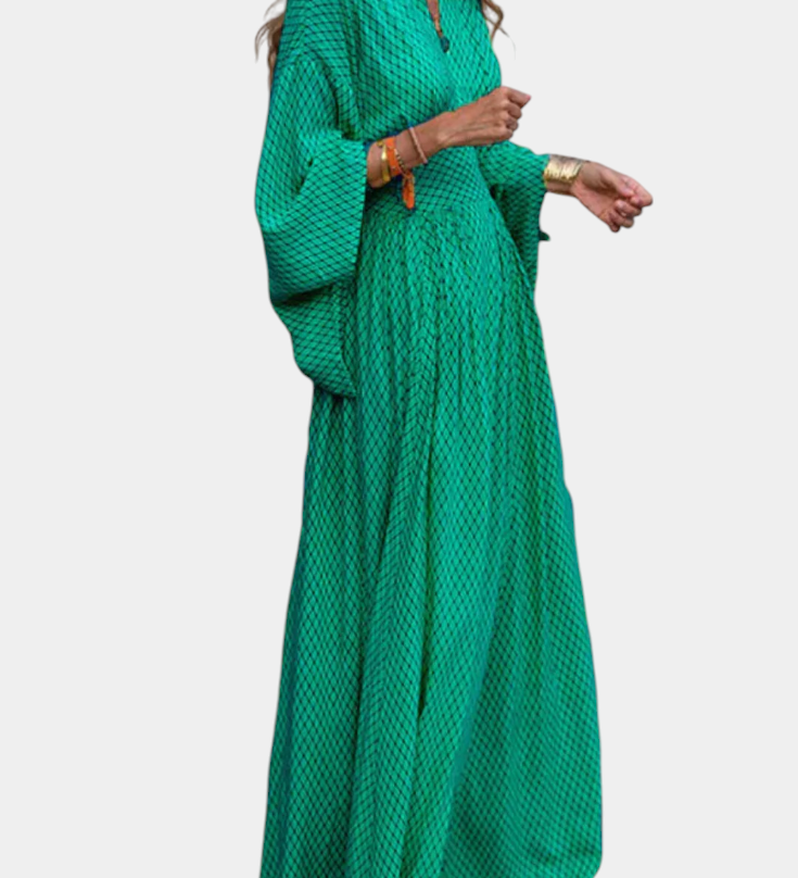Anelia - Vestido Maxi Geométrico com Decote em V