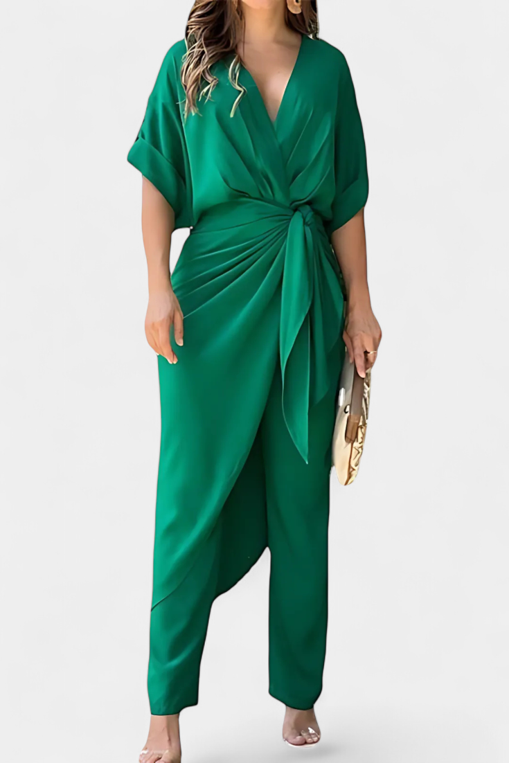 Mayleen Σταυρωτό Σετ με Φιόγκο Μπροστά και Ίσιο Παντελόνι