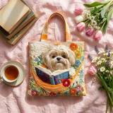 Χειροποίητη Τσάντα - Shih Tzu με Βιβλία και Λουλούδια