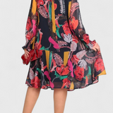Annegret Floral Midi Φόρεμα με Μακριά Μανίκια και Ρευστή Γραμμή