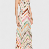 Agustina V-neck long lace dress with zigzag pattern