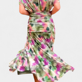 Alondra Long Dress with Floral Fancy Design and Neckline