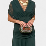 Alondra Long Dress with Floral Fancy Design and Neckline