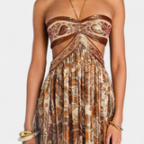 Tassa Maxi Dress with Tie Neck, Open Back and Cut-outs