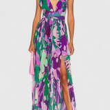 Cecil - Plissé Watercolor Open Back Long Dress