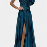 Bethania - Elegante Μακρύ Ριγέ Φόρεμα με έναν Ώμο