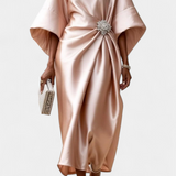 Ubelia Vestido comprido de cetim com acabamento brilhante Luxe