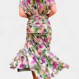 Alondra Long Dress with Fancy Floral Design and V-Neck