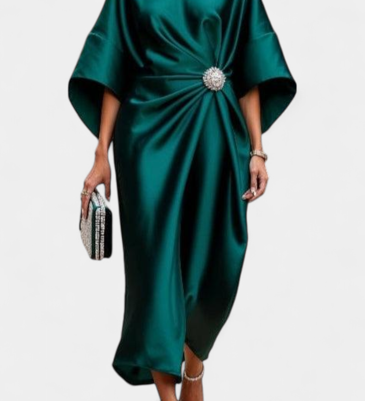 Ubelia Vestido comprido de cetim com acabamento brilhante Luxe