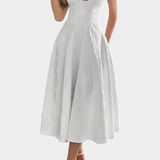 Gilda Jacquard Midi Φόρεμα με Ανοιχτή Πλάτη και Ψηλή Μέση