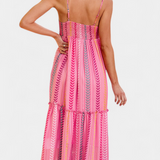 Asunción Long Pink Dress with Multicolored Stripes