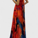 Caprice Maxi Chiffon Floral Dress with Tie Neck